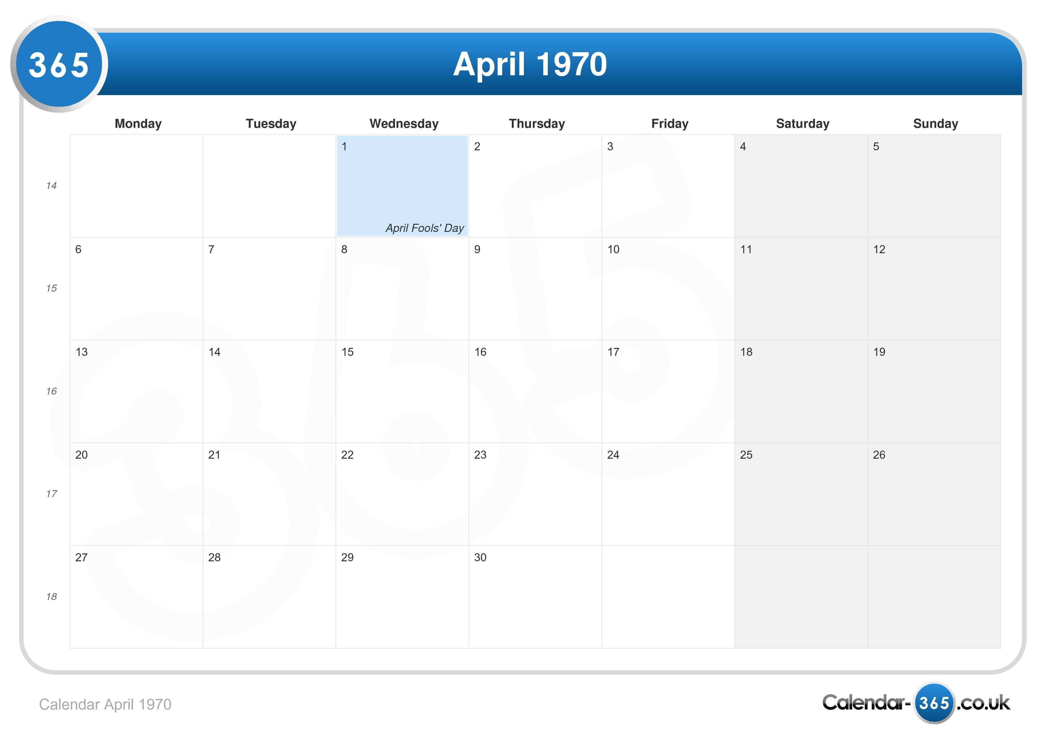 Calendar april 1970