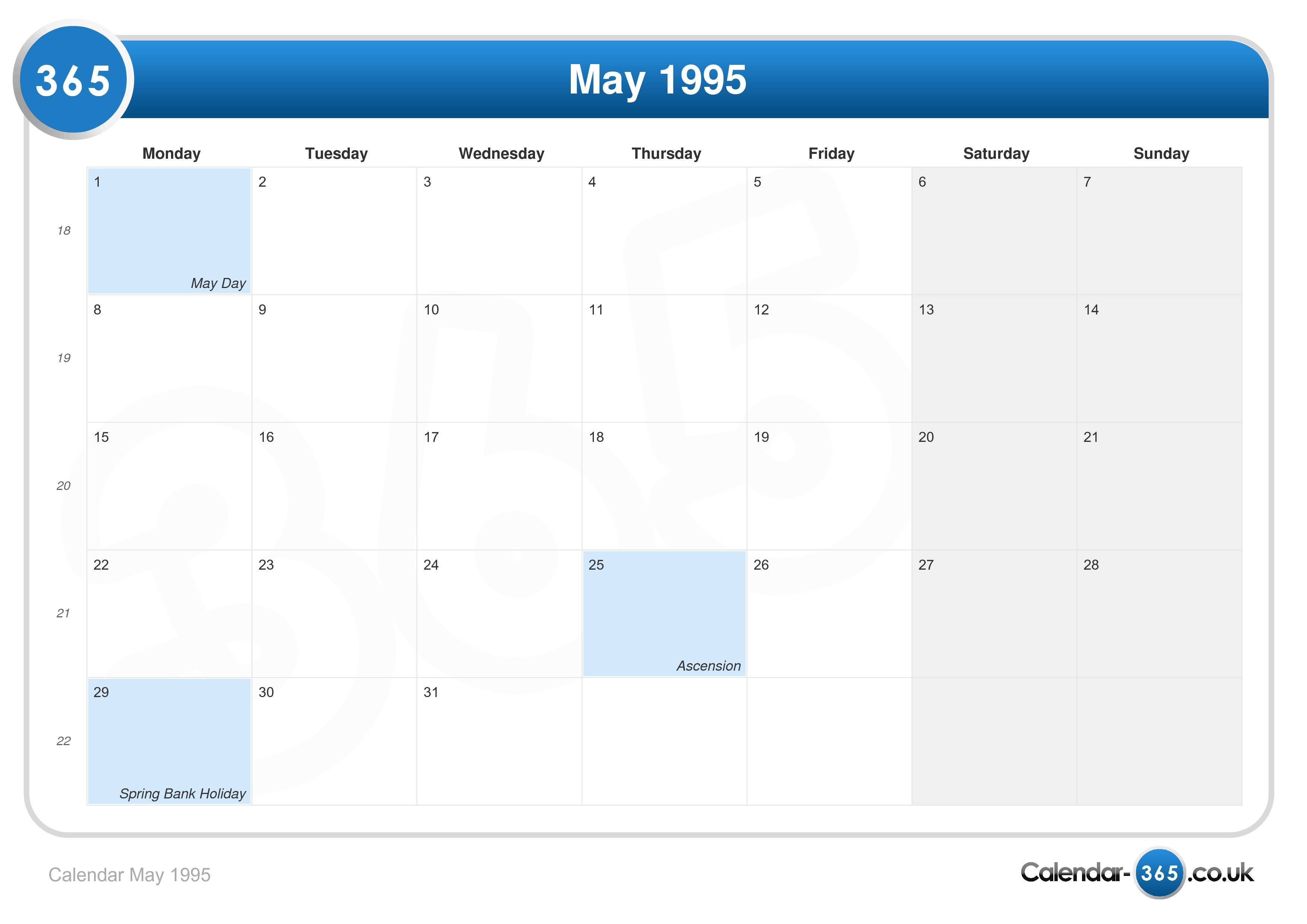 Calendar may 1995
