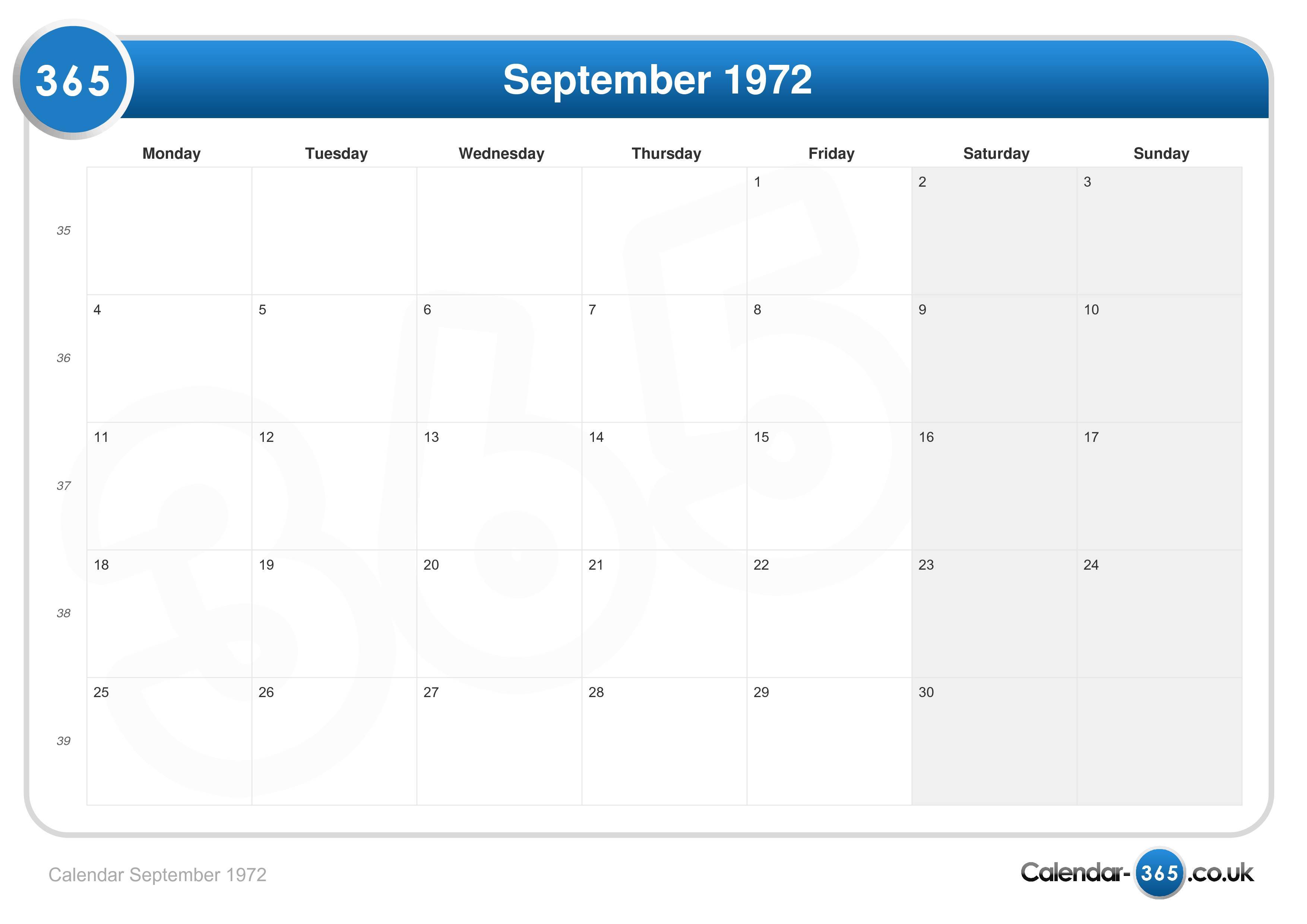 Calendar september 1972