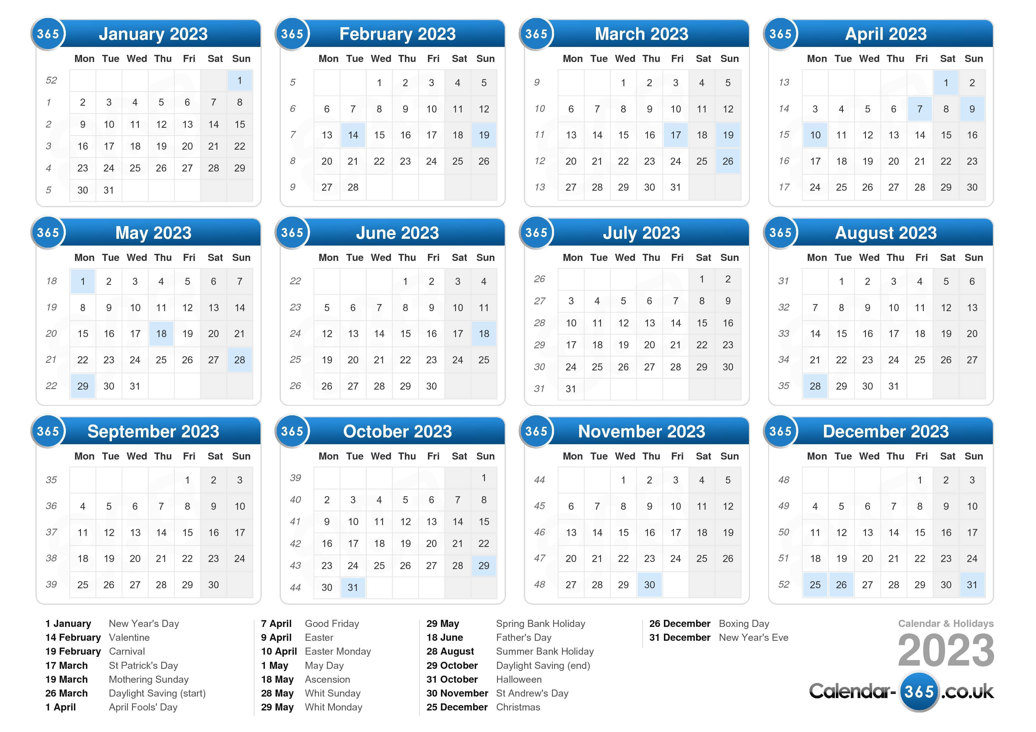 2023 Calendar Weeks