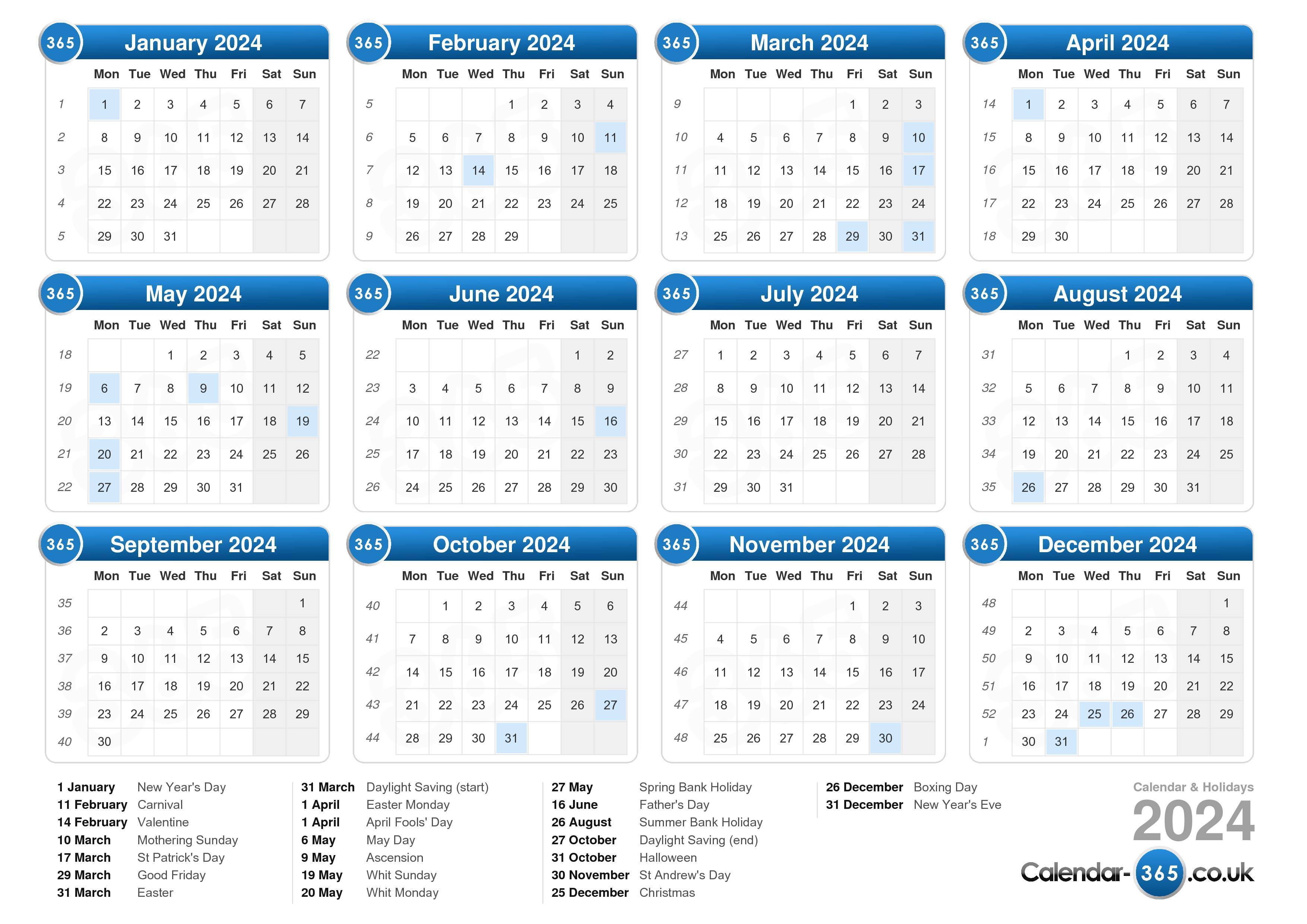 simple calendar 2024 weeks start on monday vector image calendar 2024